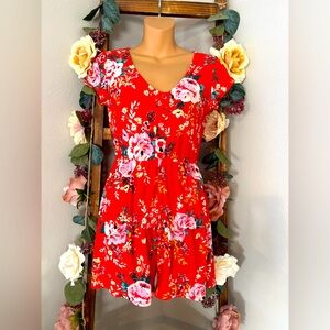 Derek Heart Lightweight Red Floral Romper EUC Size Medium
